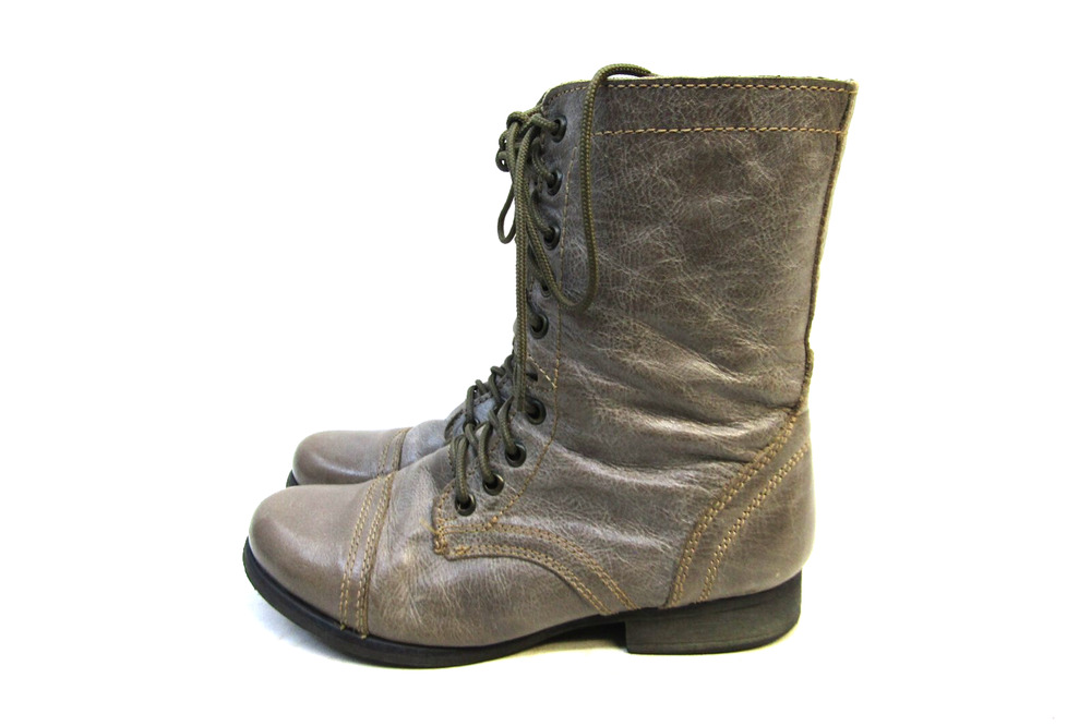 STEVE MADDEN Womens Sz 7 M Gray Brown Leather Zip Combat High Ankle Boots TROOPA